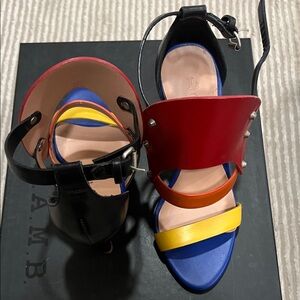 L.A.M.B. Women's Red and Yellow Heels